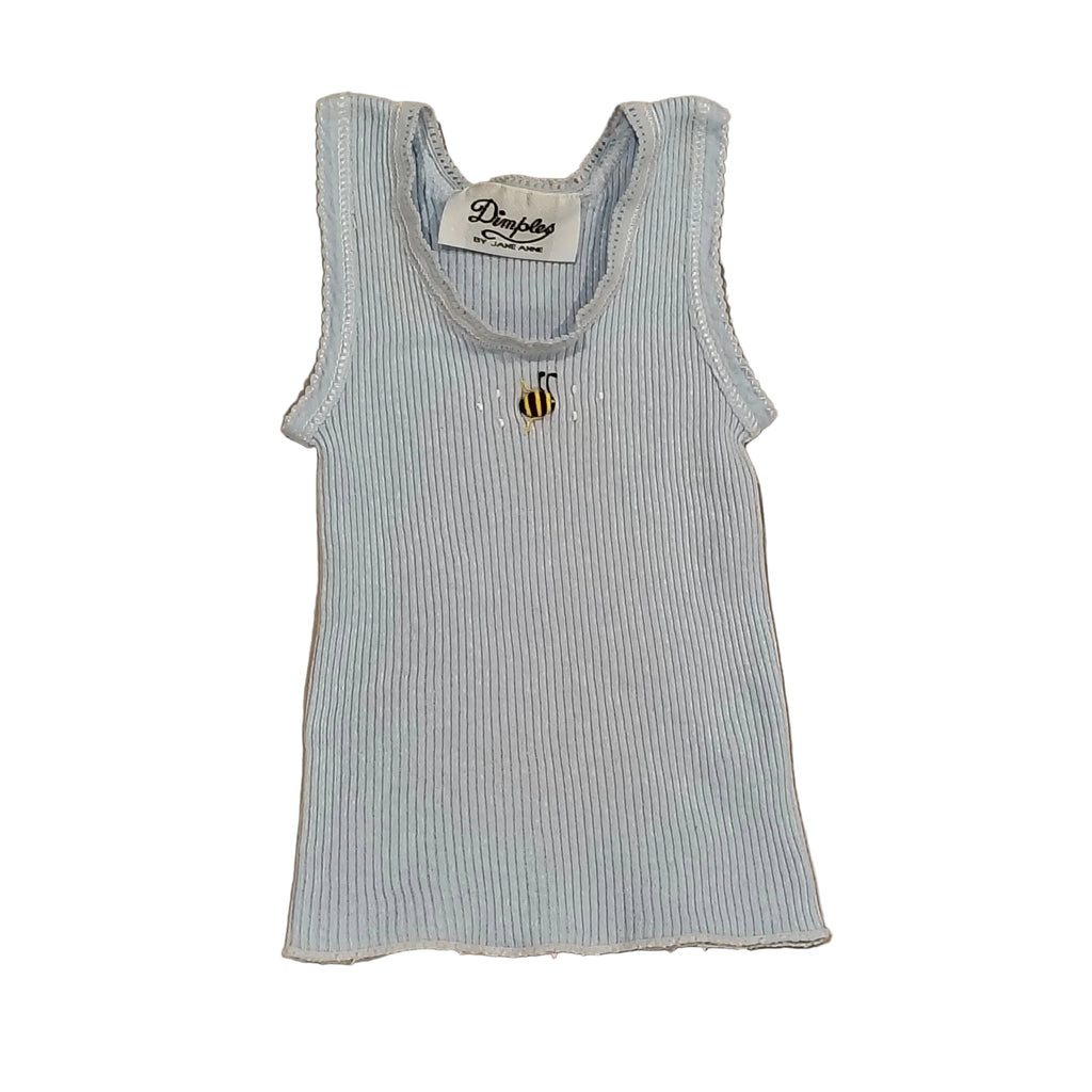 DIMPLES by Jane Anne ribbed baby singlet embroidered bee Size NEWBORN blue