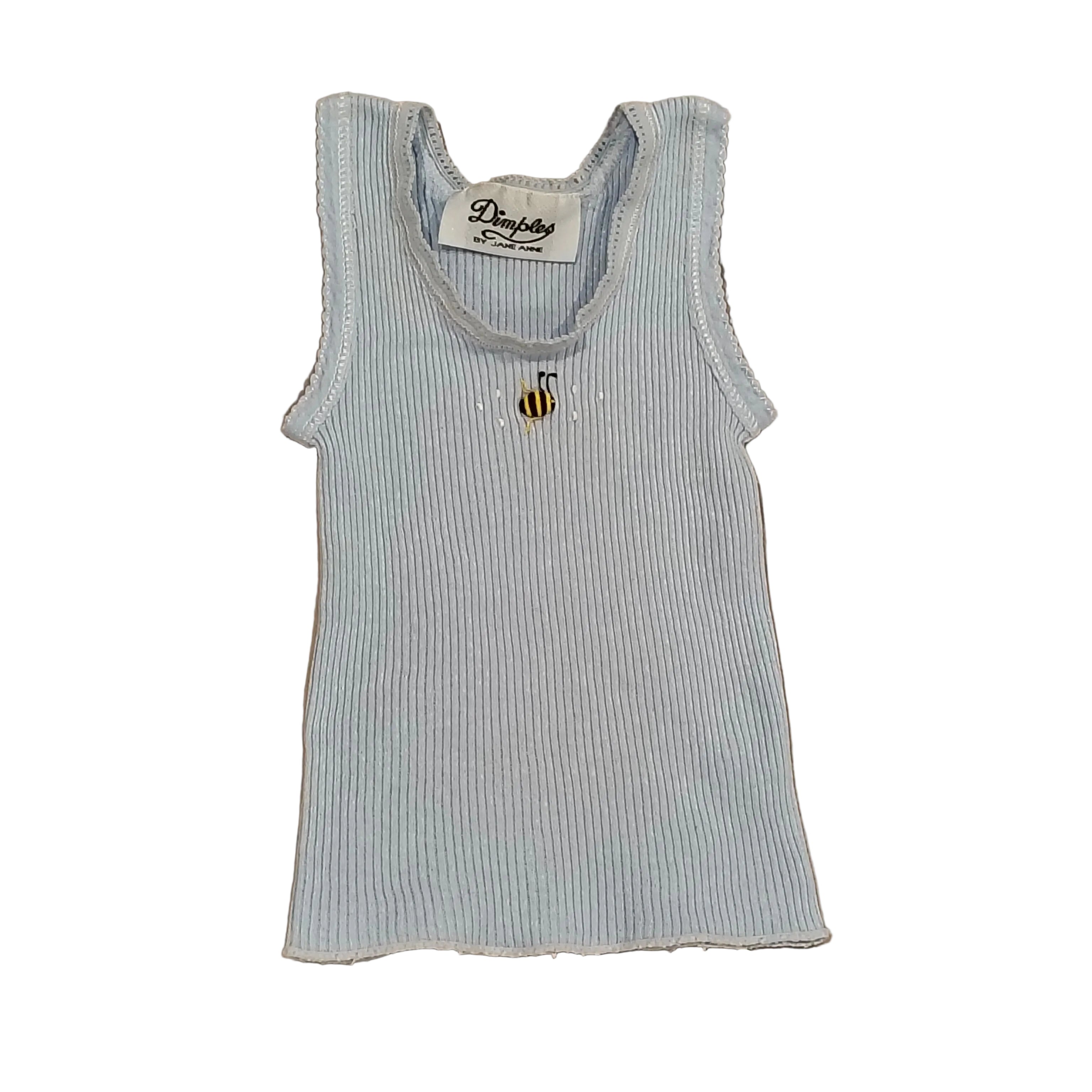 DIMPLES by Jane Anne ribbed baby singlet embroidered bee Size NEWBORN blue