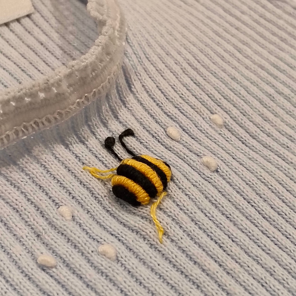 DIMPLES by Jane Anne ribbed baby singlet embroidered bee Size NEWBORN blue
