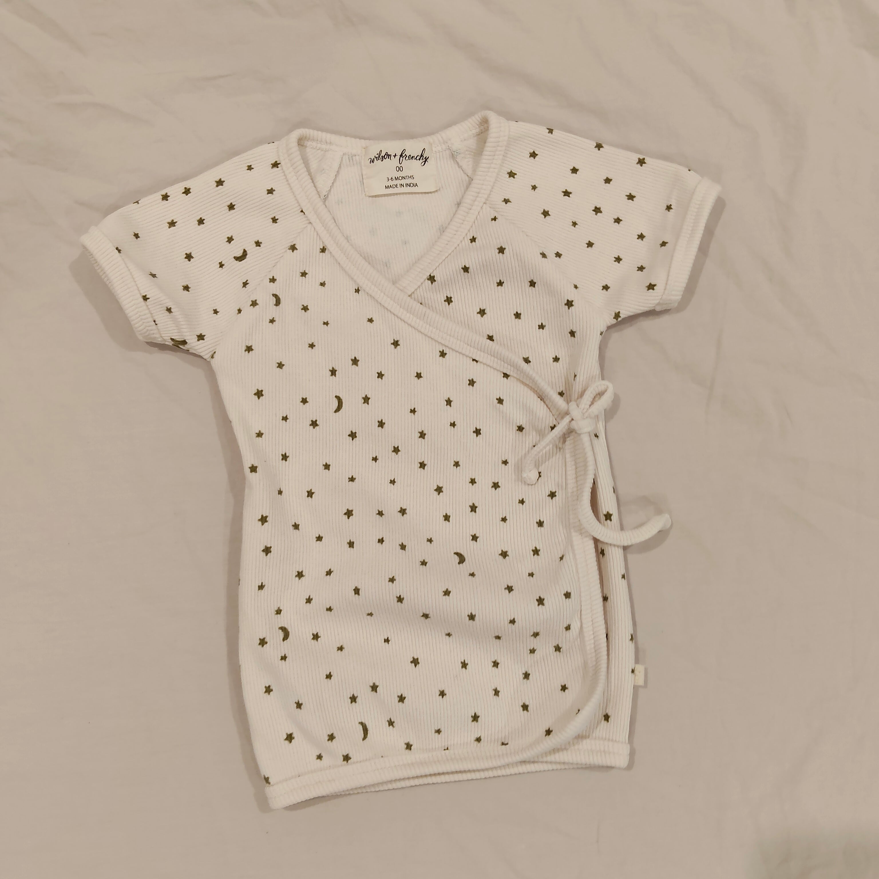 WILSON & FRENCHY Organic Rib Kimono Top Size 3-6M Baby "Chasing the Moon" print