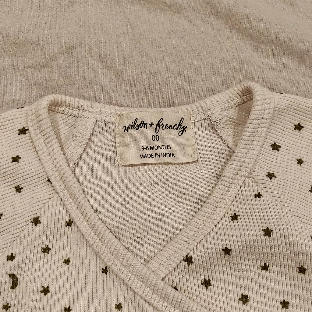 WILSON & FRENCHY Organic Rib Kimono Top Size 3-6M Baby "Chasing the Moon" print