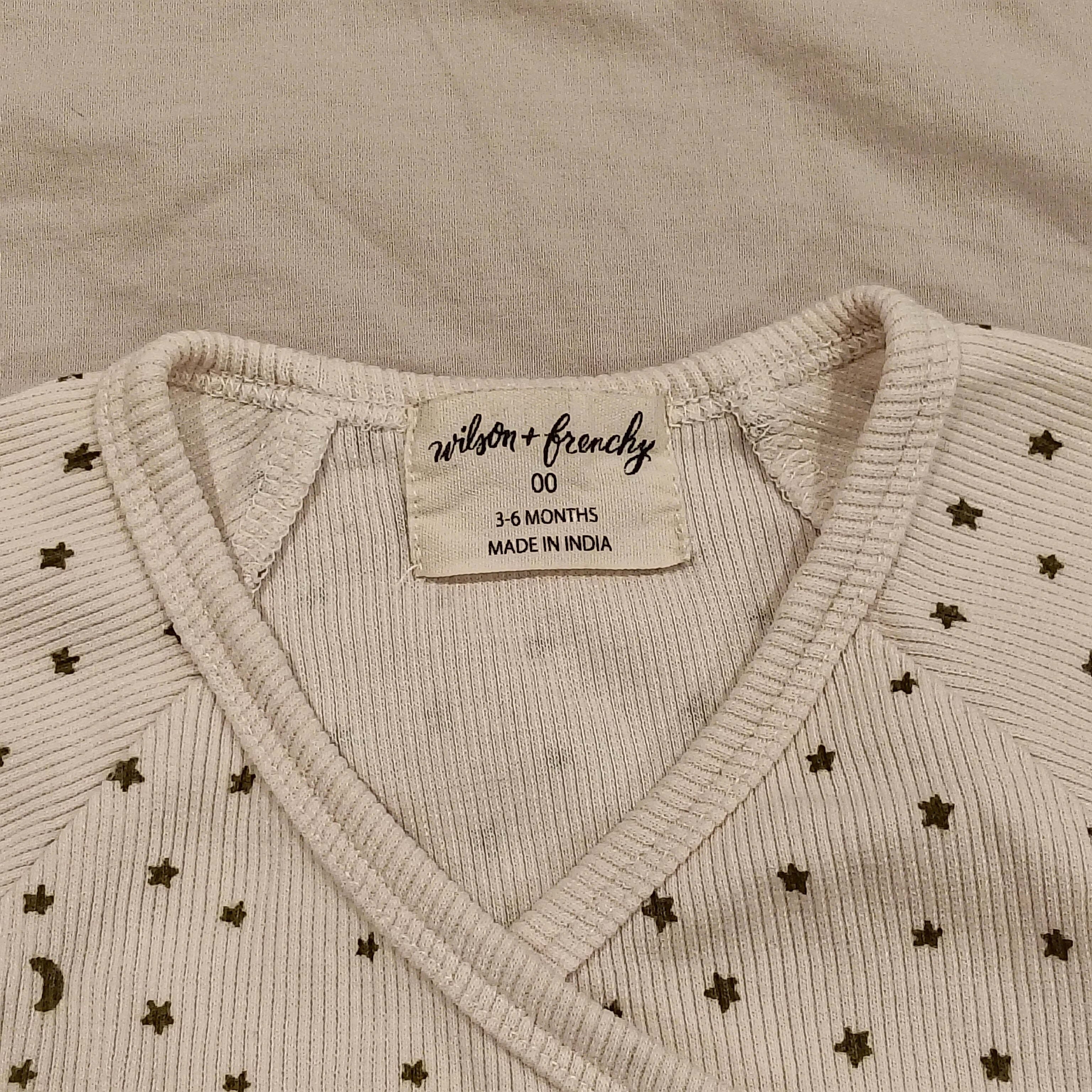 WILSON & FRENCHY Organic Rib Kimono Top Size 3-6M Baby "Chasing the Moon" print