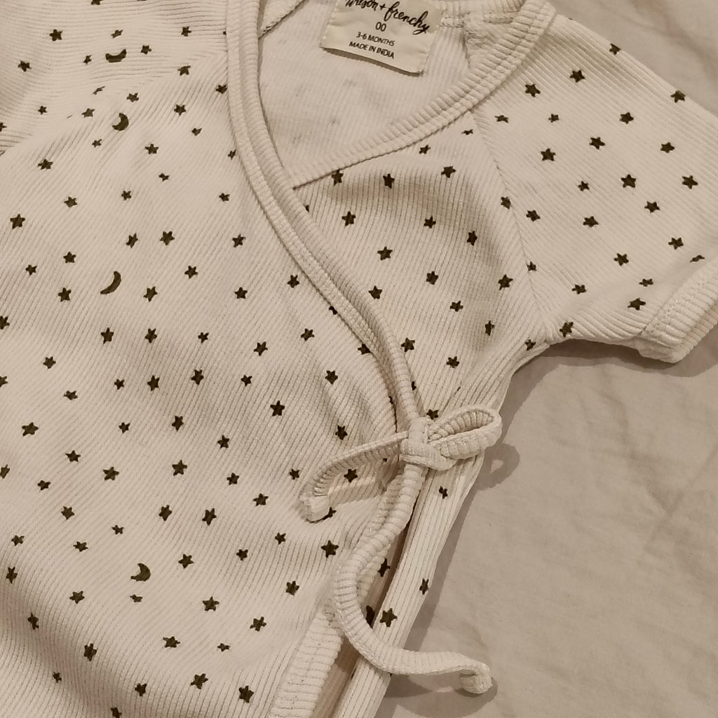 WILSON & FRENCHY Organic Rib Kimono Top Size 3-6M Baby "Chasing the Moon" print