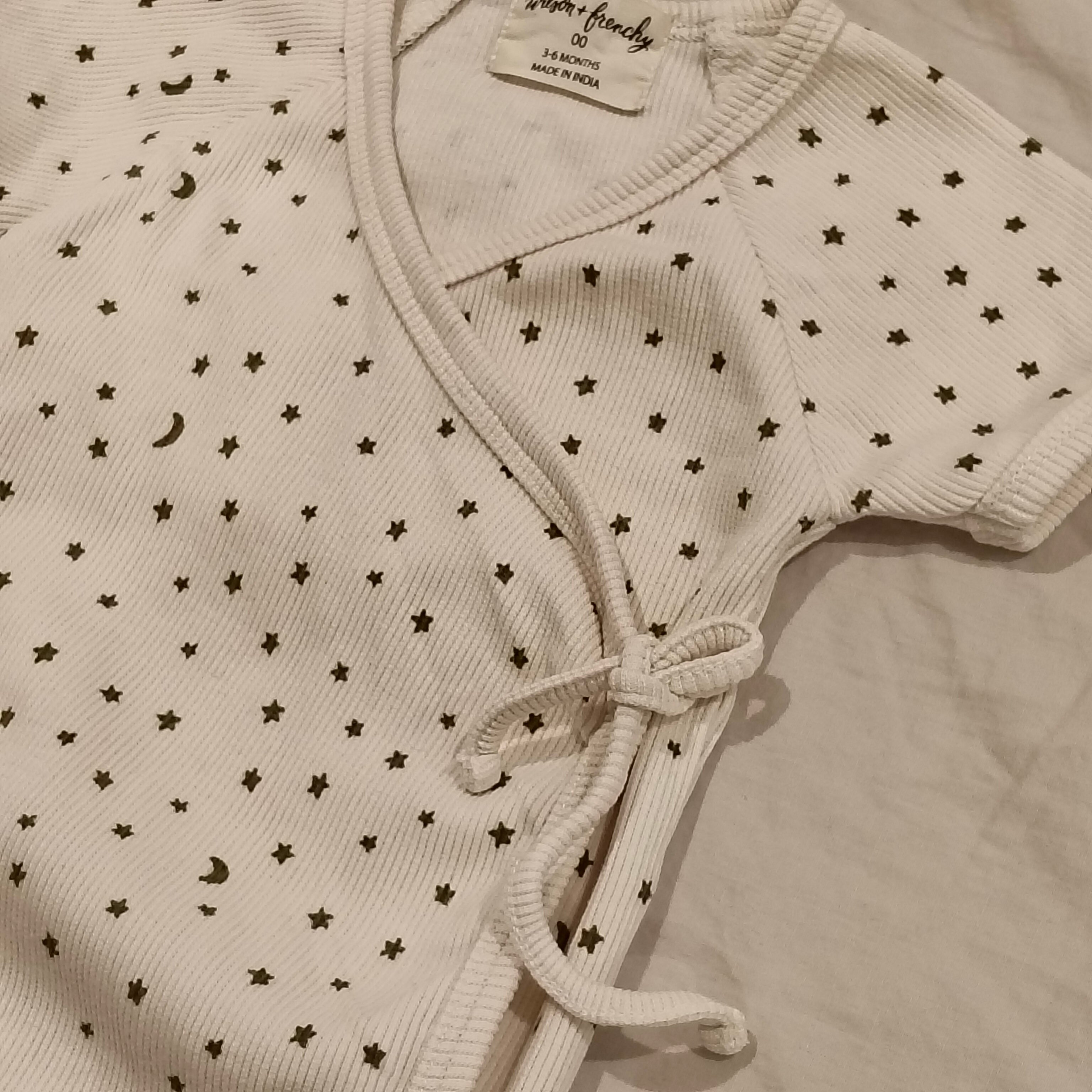 WILSON & FRENCHY Organic Rib Kimono Top Size 3-6M Baby "Chasing the Moon" print