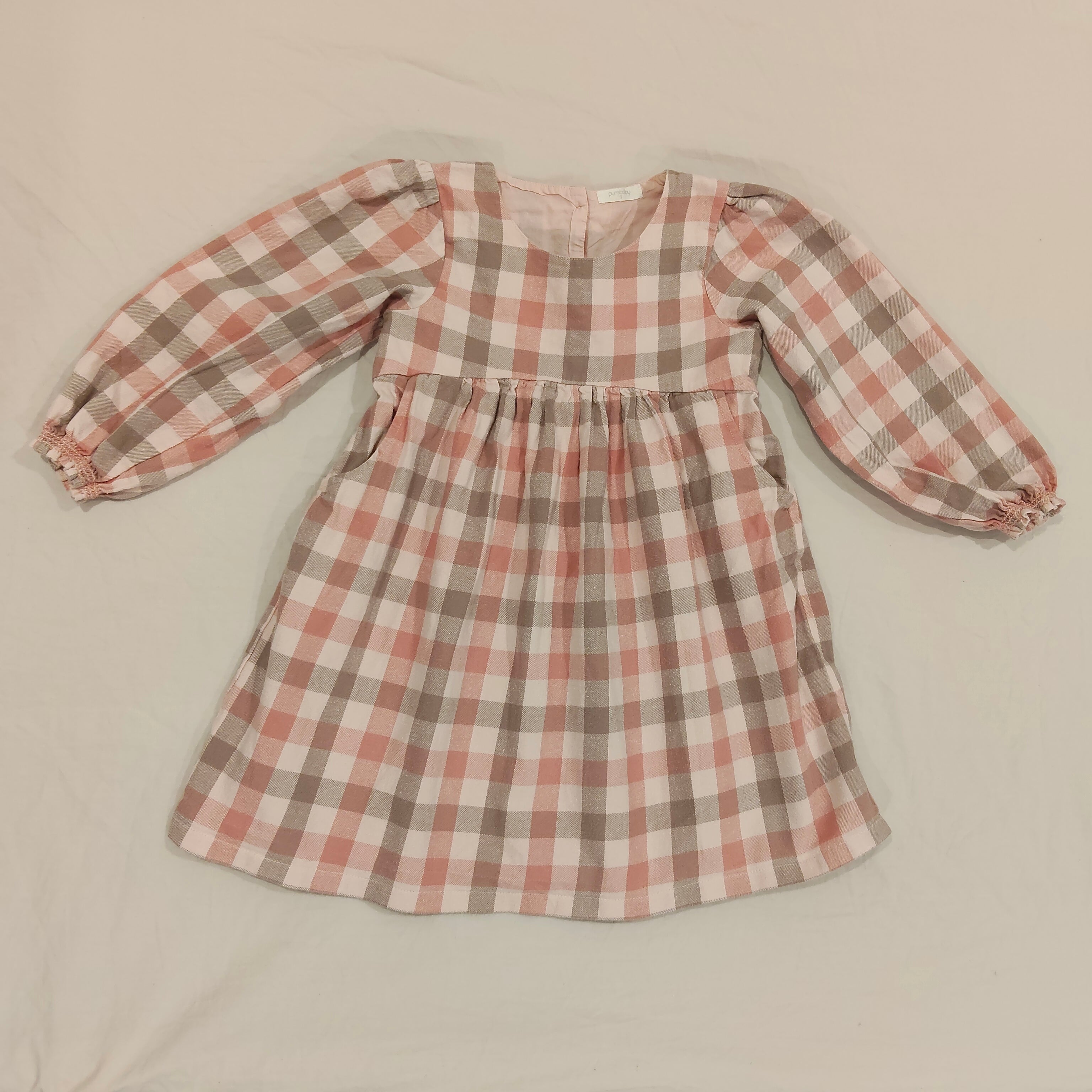 PUREBABY Gingham Dress size 5 Girls long sleeve Organic Cotton