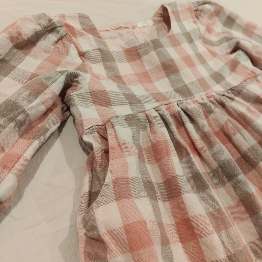 PUREBABY Gingham Dress size 5 Girls long sleeve Organic Cotton