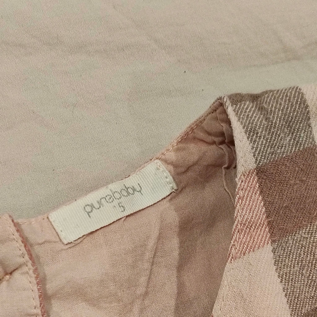 PUREBABY Gingham Dress size 5 Girls long sleeve Organic Cotton