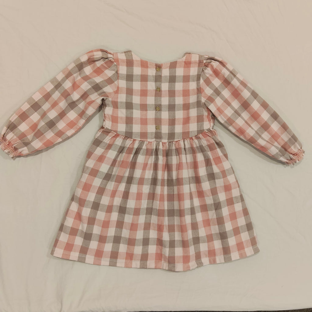 PUREBABY Gingham Dress size 5 Girls long sleeve Organic Cotton