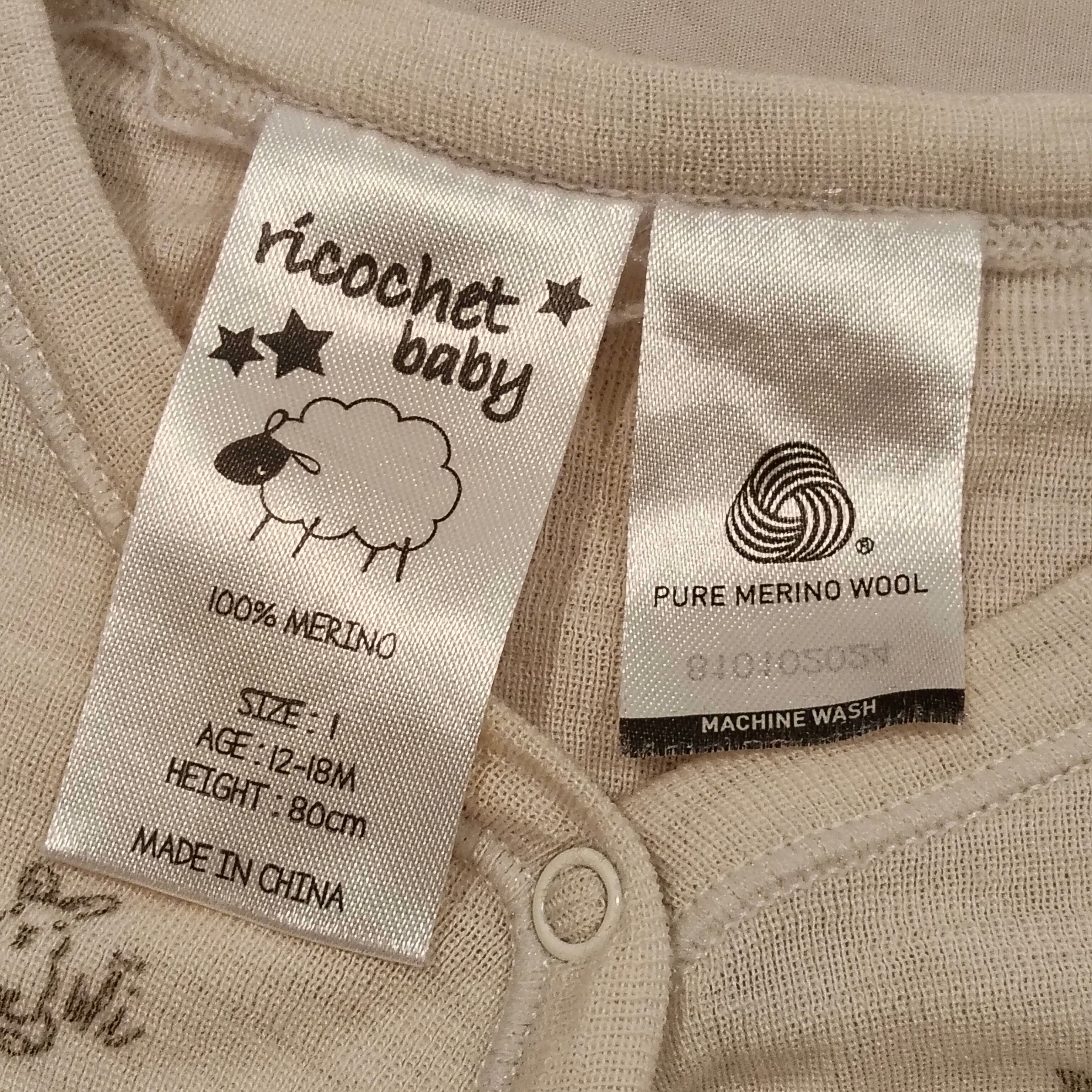 RICOCHET 100% Merino Onesize size 12-18M Baby Sheep Print