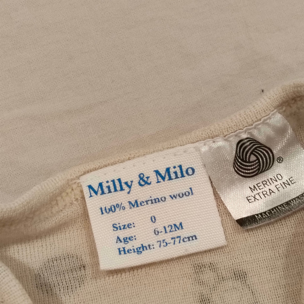 MILLY & MILO 100% MERINO topo size 6-12M Baby long sleeve