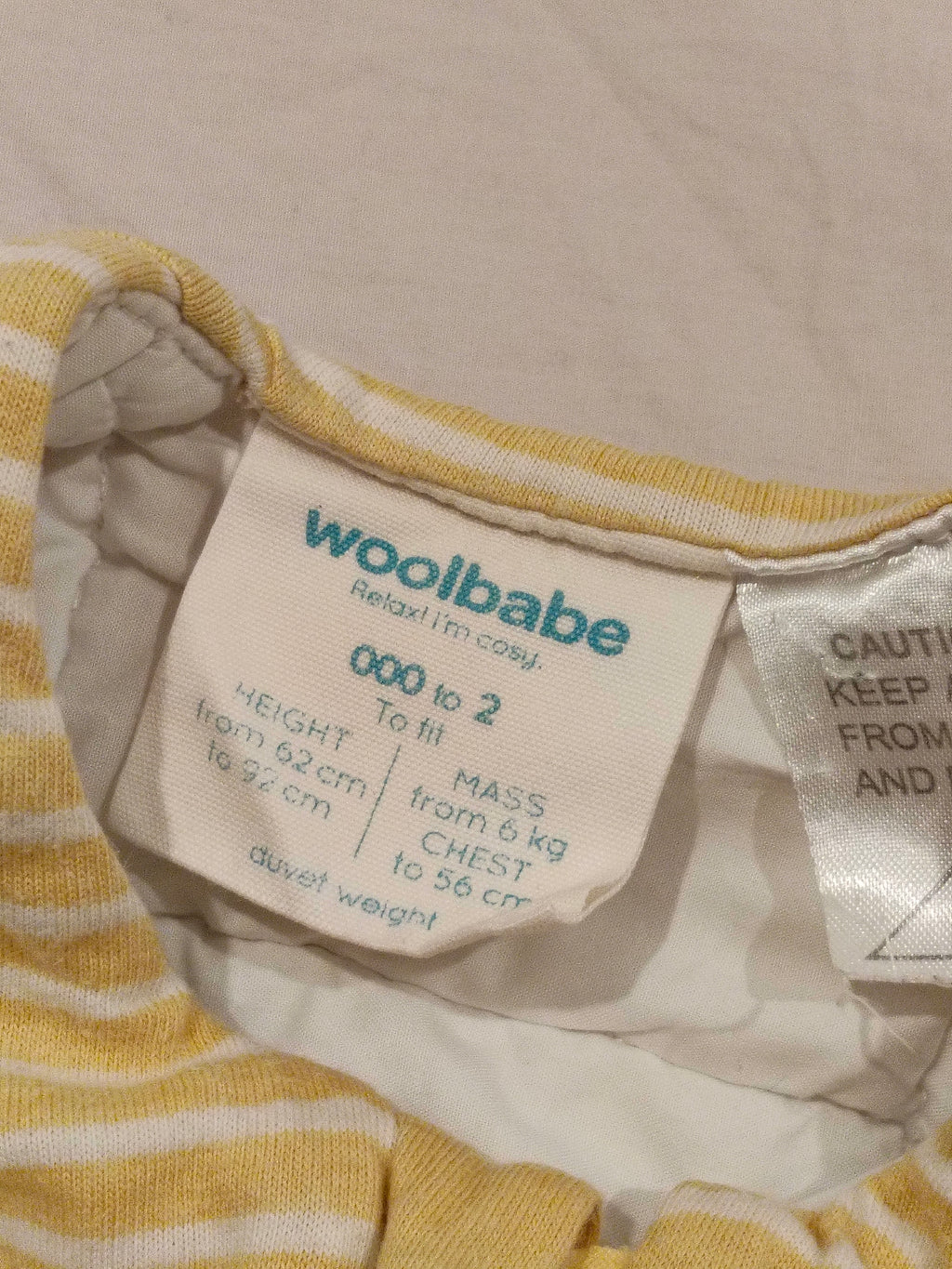 WOOLBABE Duvet Front Zip Merino/Organic Cotton Sleeping Bag size 000 to 2 (3-24M) - Buttercup RRP $199