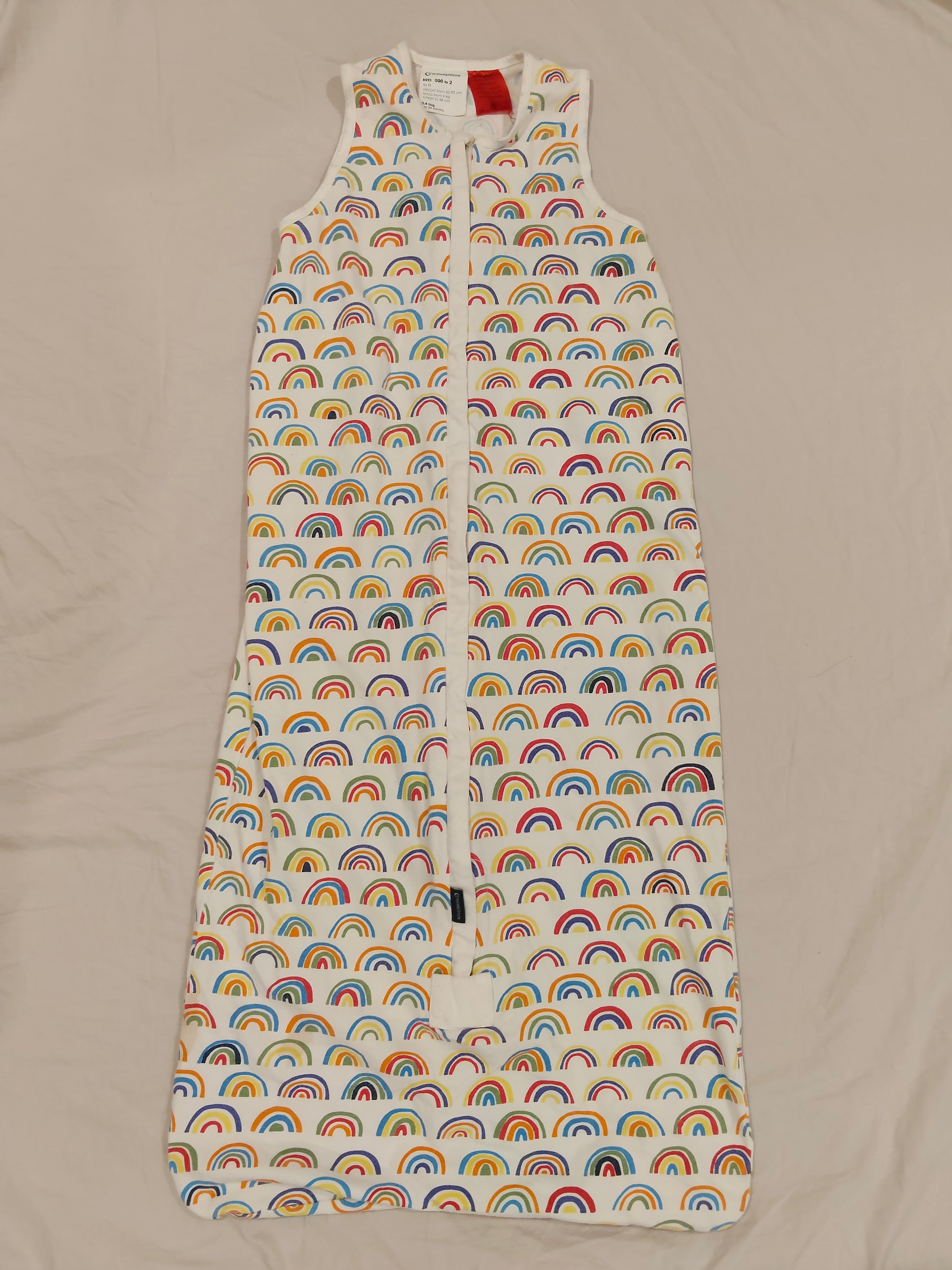 THE SLEEP STORE Organic Cotton 0.2 tog Swaddle Sleep Bag size 000 to 2 (3-24M) Rainbow