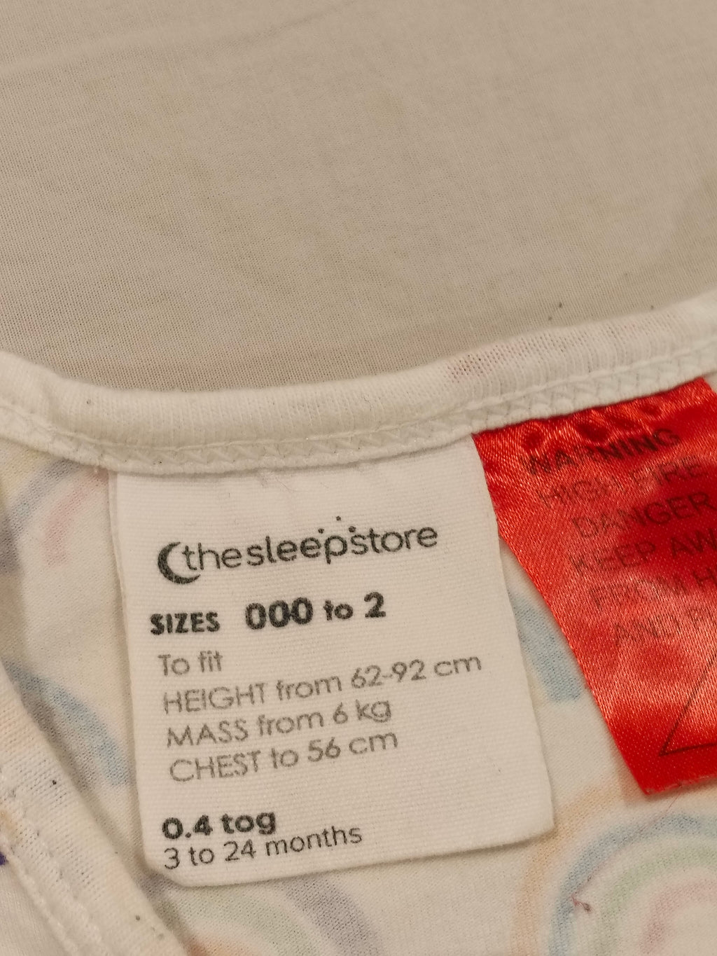THE SLEEP STORE Organic Cotton 0.2 tog Swaddle Sleep Bag size 000 to 2 (3-24M) Rainbow
