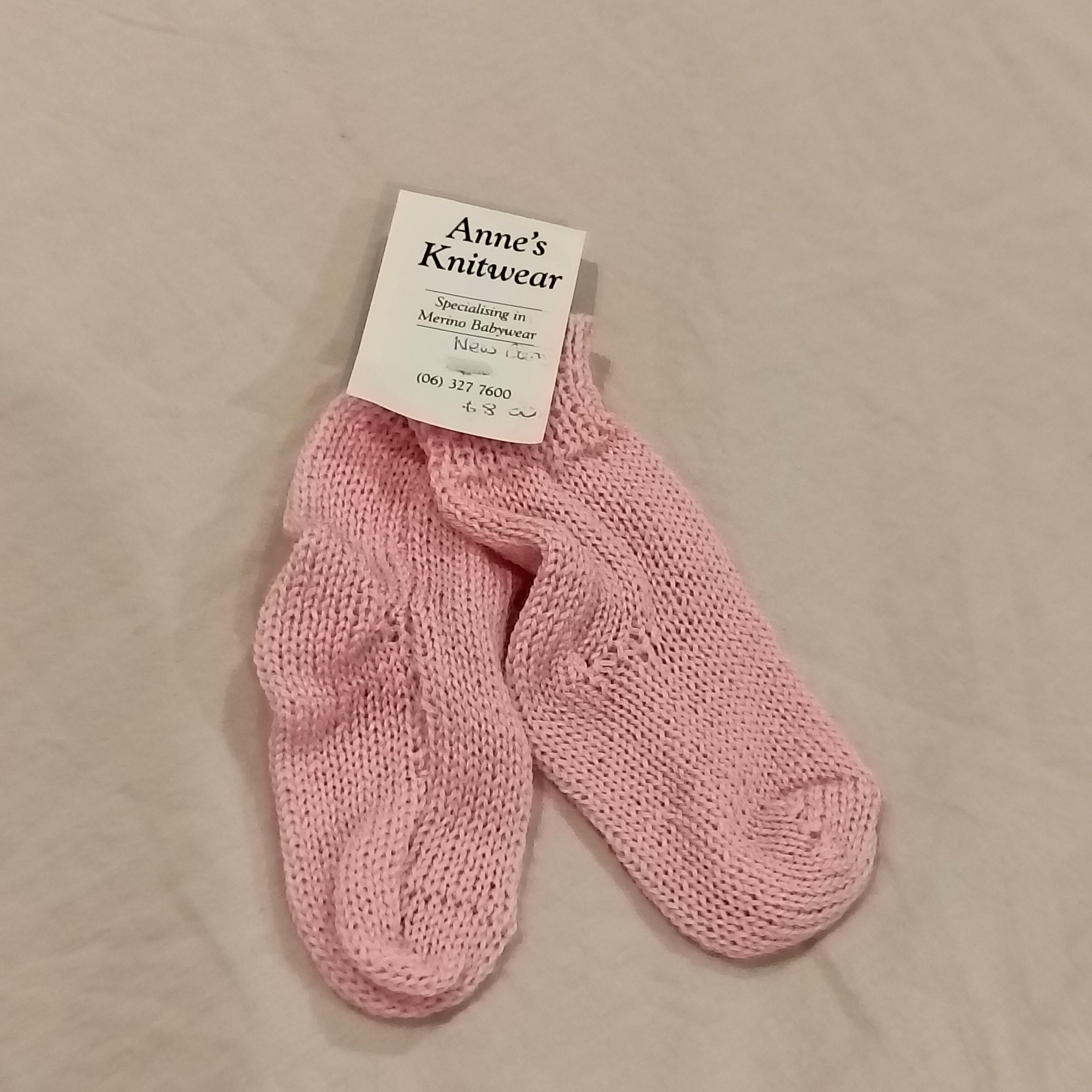 NEW Anne's Knitwear MERINO Baby Socks size NewBorn Pink
