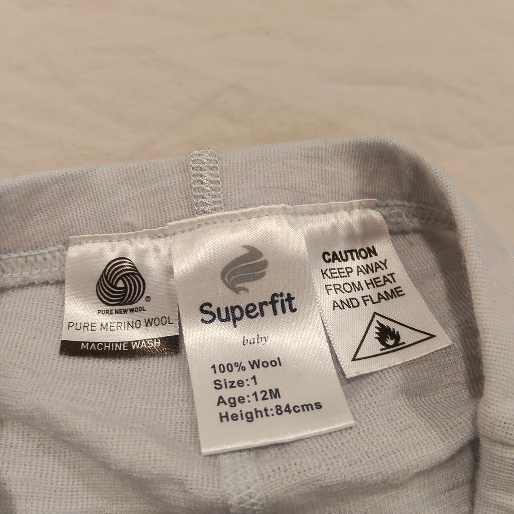 SUPERFIT 100% MERINO leggings size 12M Baby Light Blue