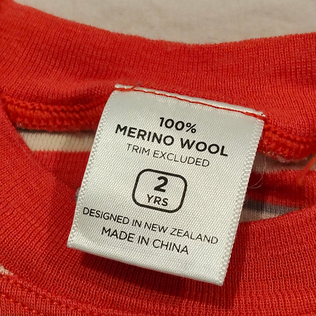 MACPAC 100% MERINO top size 2-3yrs long sleeve orange stripes