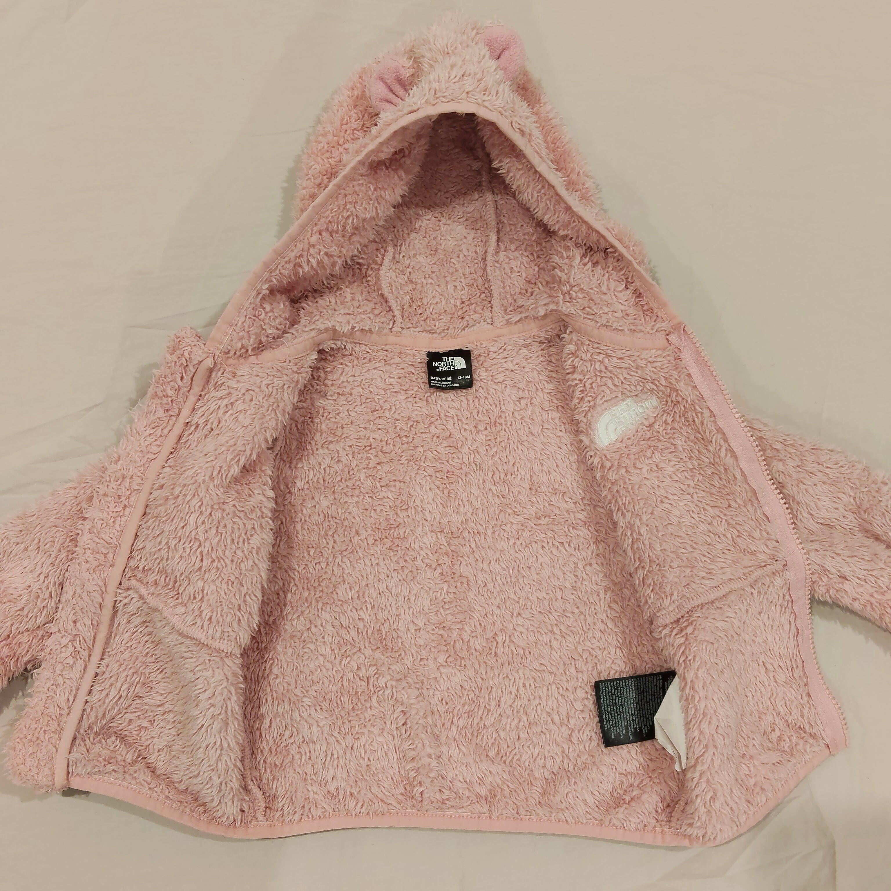 THE NORTH FACE Baby Bear Full Zip Hoodie - Light Pink Size 12-18M Baby