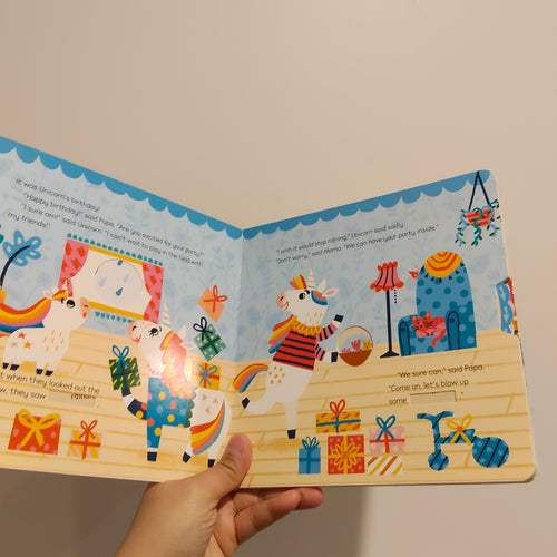 "Unicorn's Birthday: Turn the Wheels for Some Silly Fun!" written by Lucy Golden BOARDBOOK