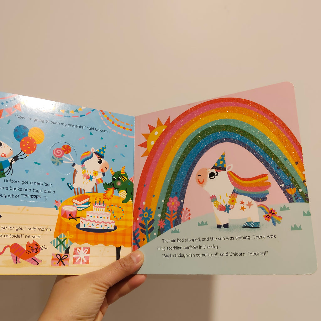 "Unicorn's Birthday: Turn the Wheels for Some Silly Fun!" written by Lucy Golden BOARDBOOK