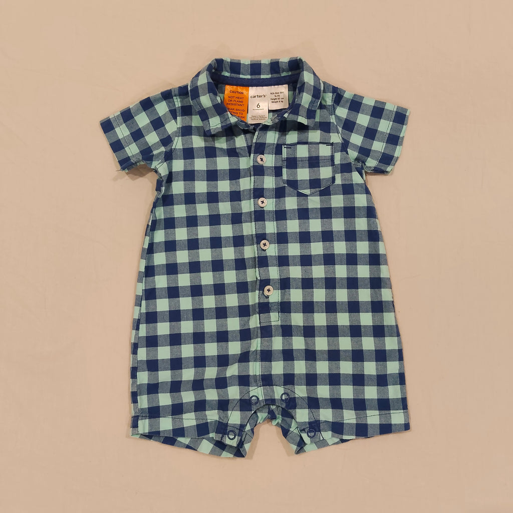 CARTER'S Romper Gingham Size 6M Baby Boys