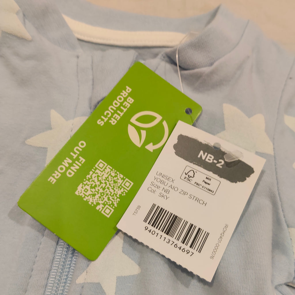 NEW Young Original zip onesie size Newborn Blue Stars