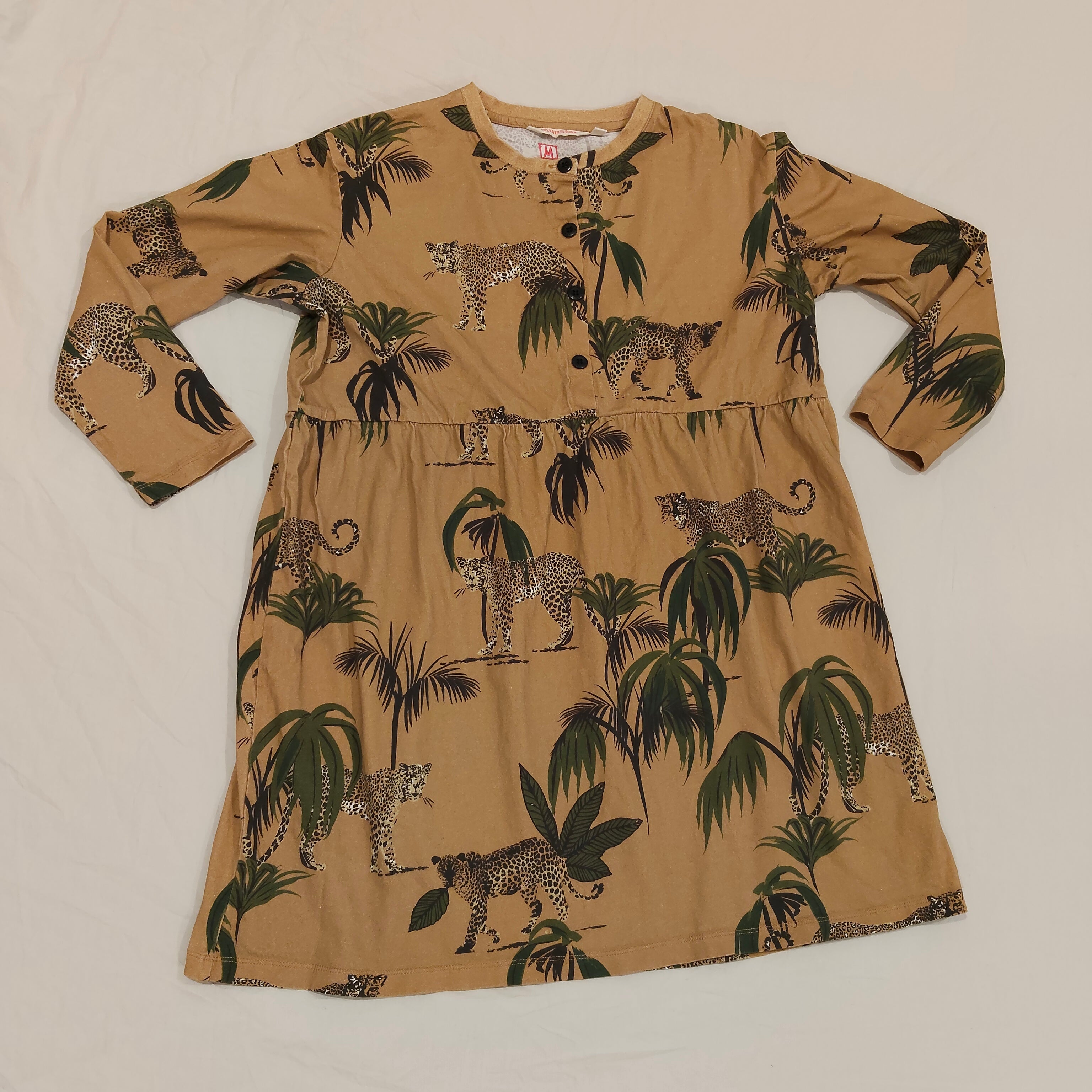 MUNSTER dress size 10 Girls long sleeve - leopard and palm tree print