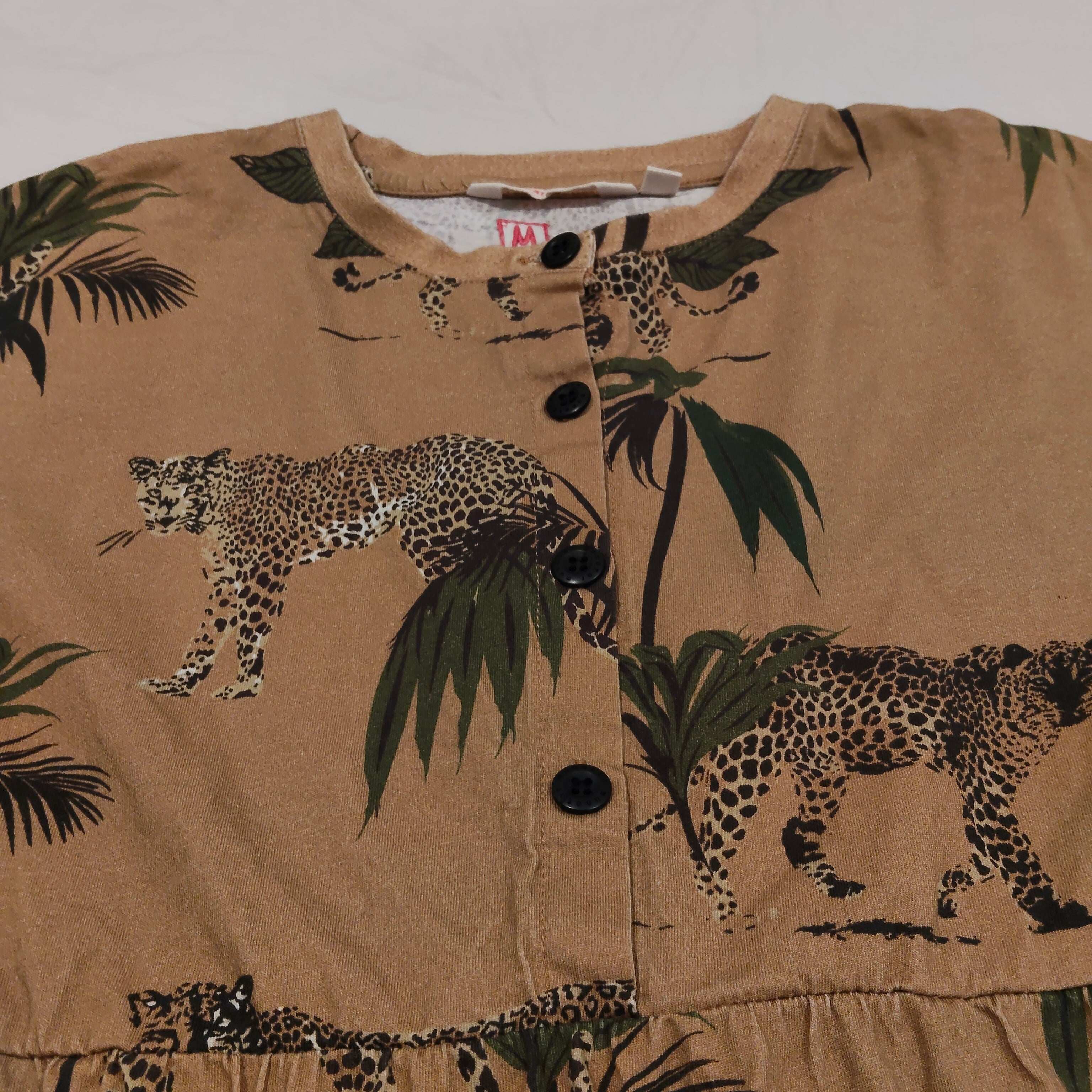 MUNSTER dress size 10 Girls long sleeve - leopard and palm tree print