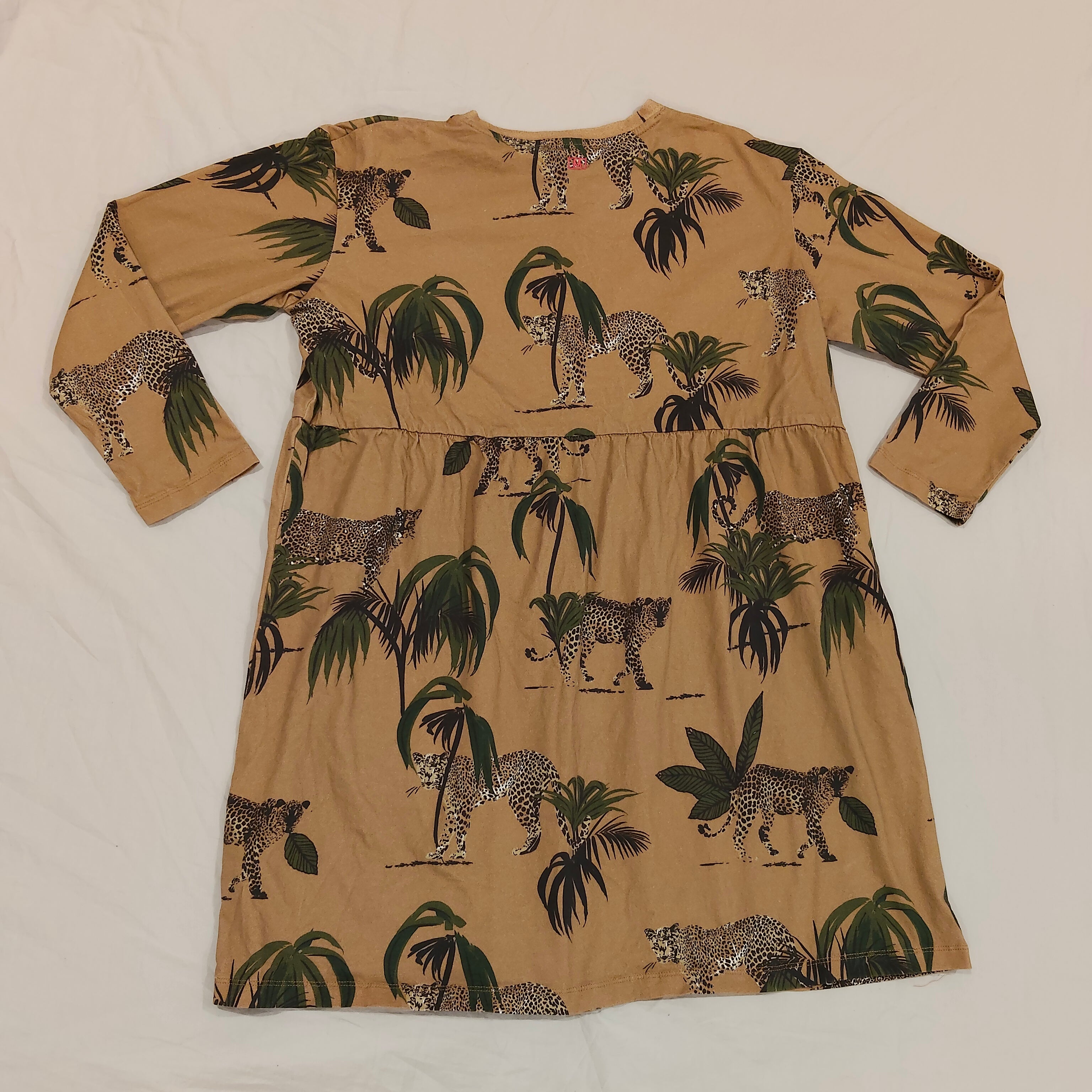 MUNSTER dress size 10 Girls long sleeve - leopard and palm tree print