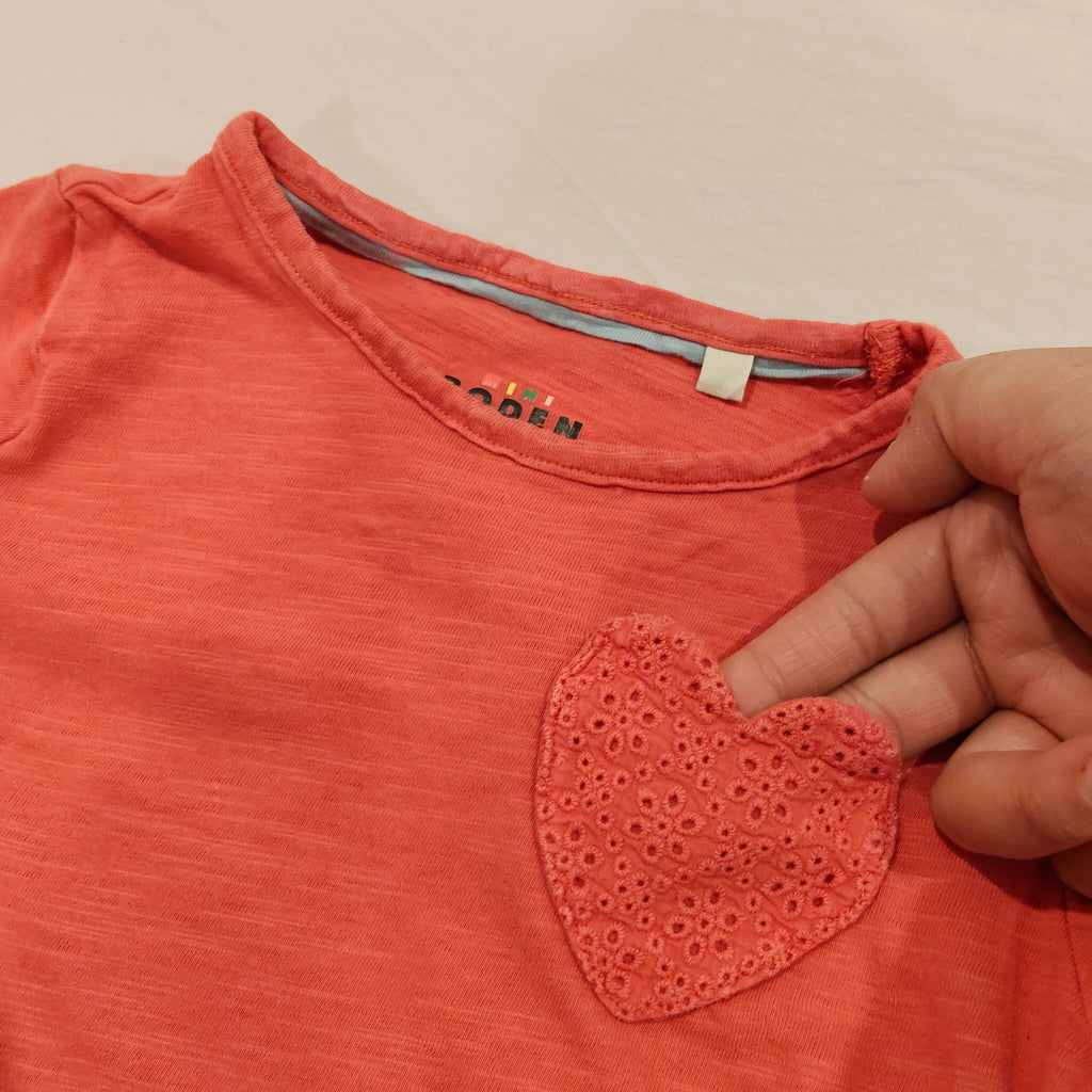 MINI BODEN top size 5-6y girls short sleeve Heart Pocket