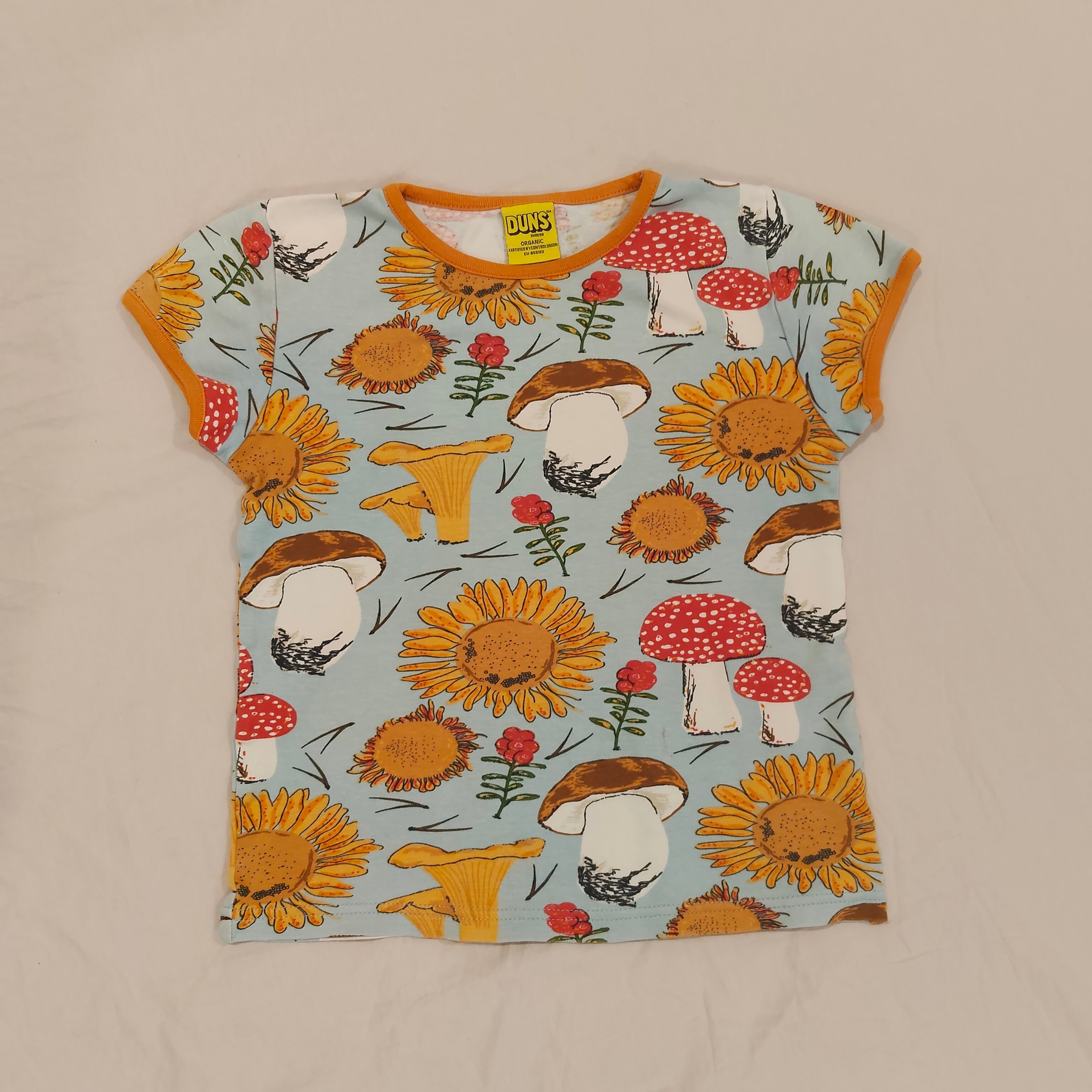 DUNS Sweden top size 7-8yrs Girls sunflower and mushroom print