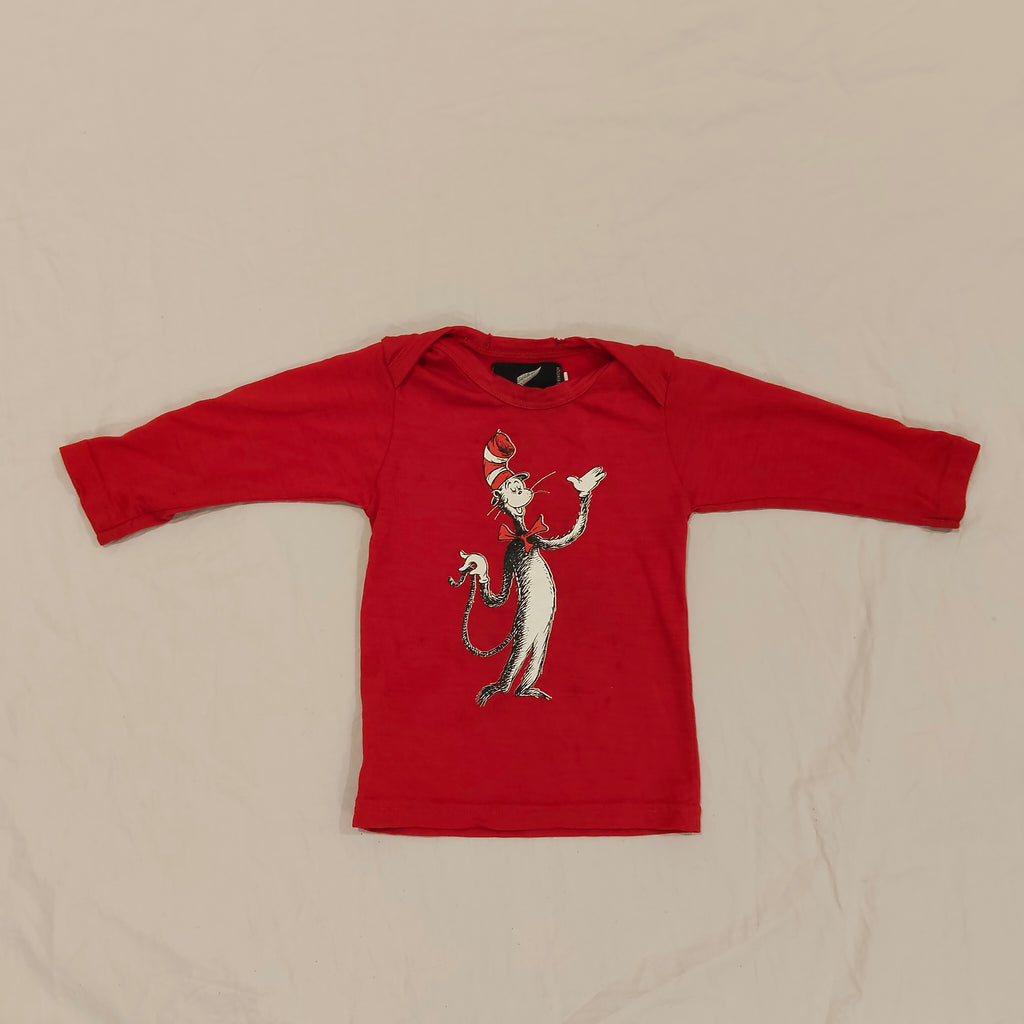 COALES MERINO New Zealand Top Size 1 Baby Red long sleeve Dr. Seuss Cat in the hat