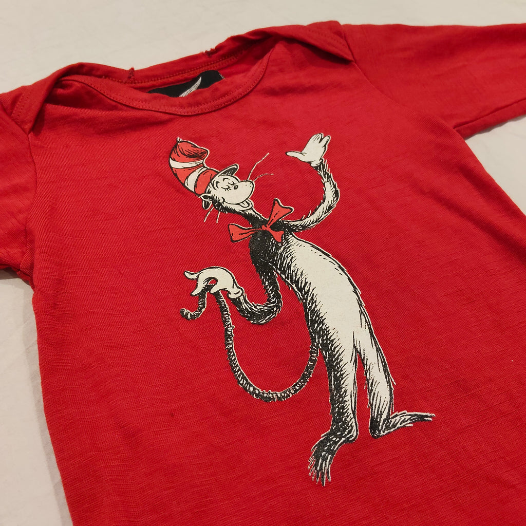 COALES MERINO New Zealand Top Size 1 Baby Red long sleeve Dr. Seuss Cat in the hat