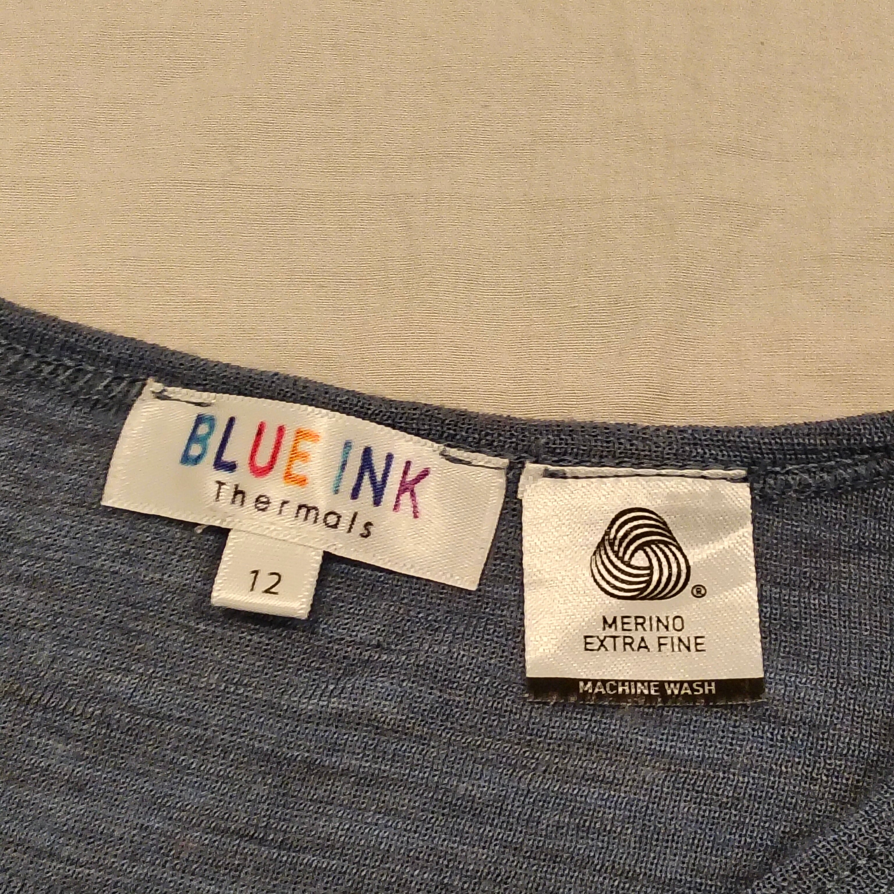 Blue Ink MERINIO Thermal top size 12yrs unisex Blue Long