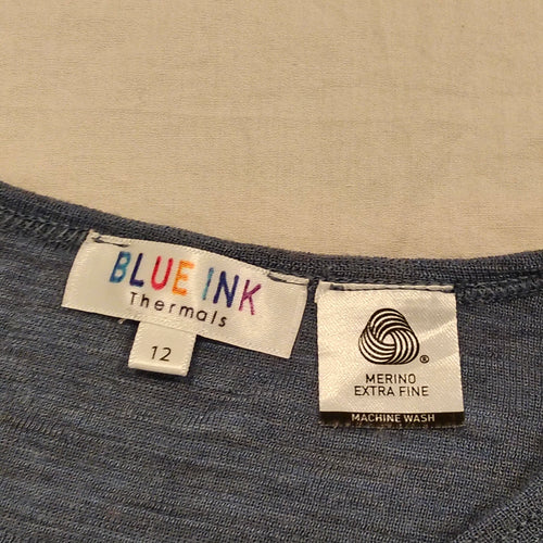 Blue Ink MERINIO Thermal top size 12yrs unisex Blue Long