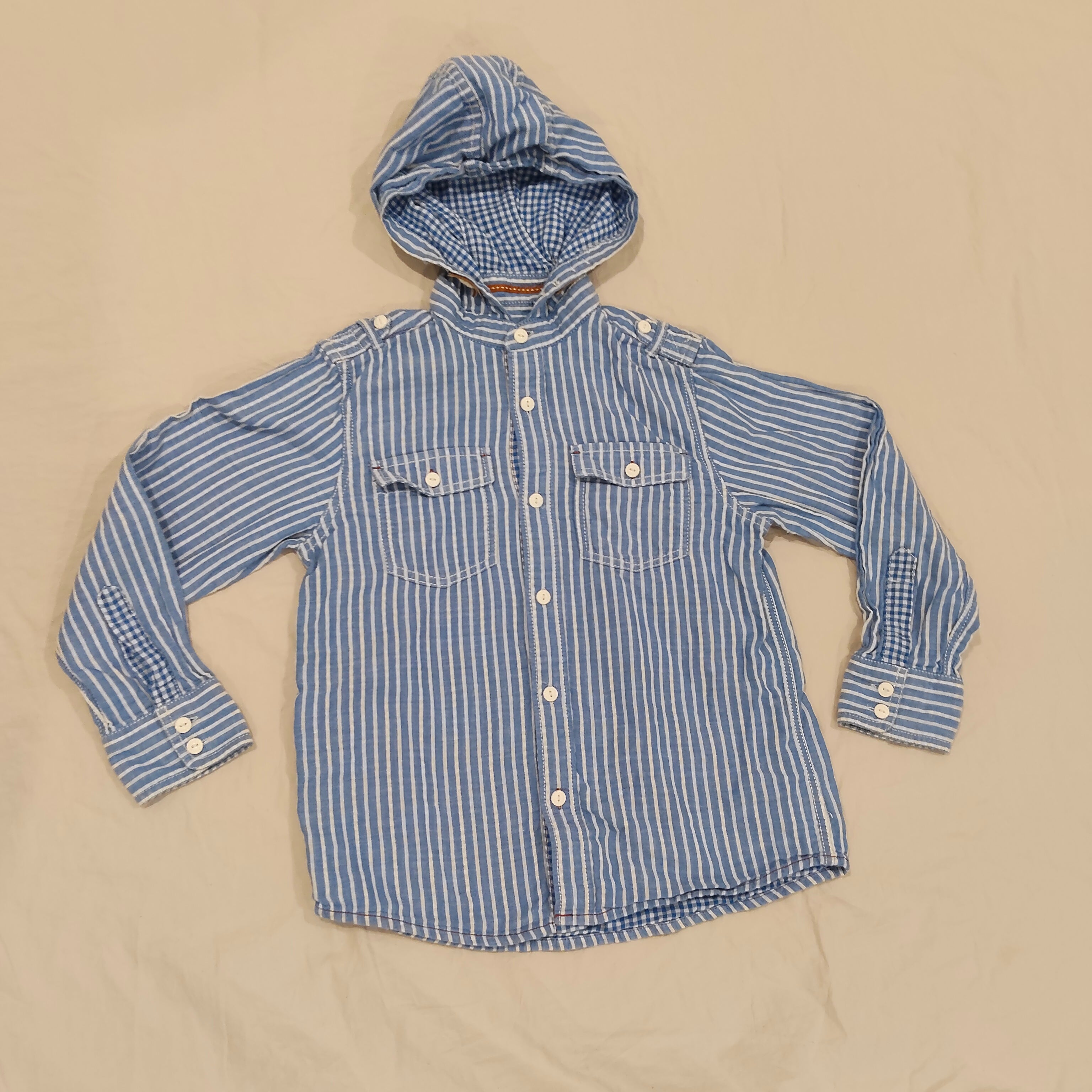 NEXT hooded shirt Size 8y Boys Long Sleeve Blue stripes
