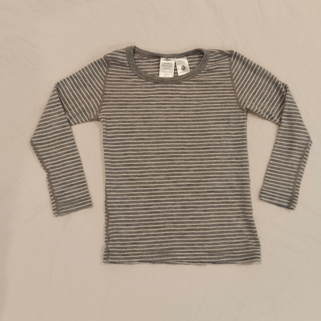 CROWN RANGE Merino Top Size 7 grey stripes long sleeve