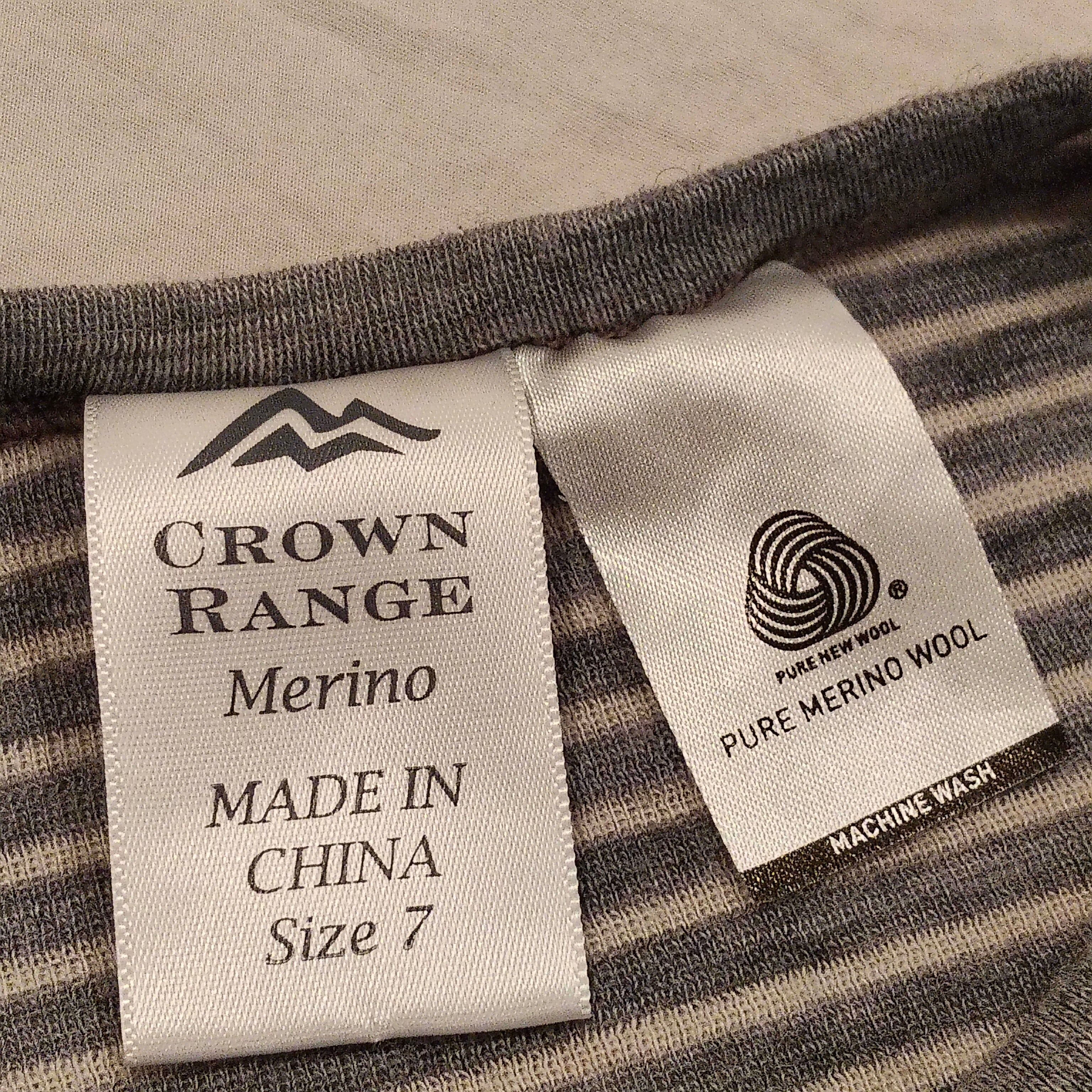 CROWN RANGE Merino Top Size 7 grey stripes long sleeve