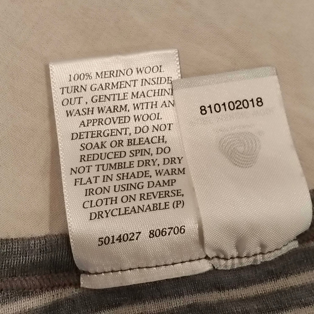 CROWN RANGE Merino Top Size 7 grey stripes long sleeve
