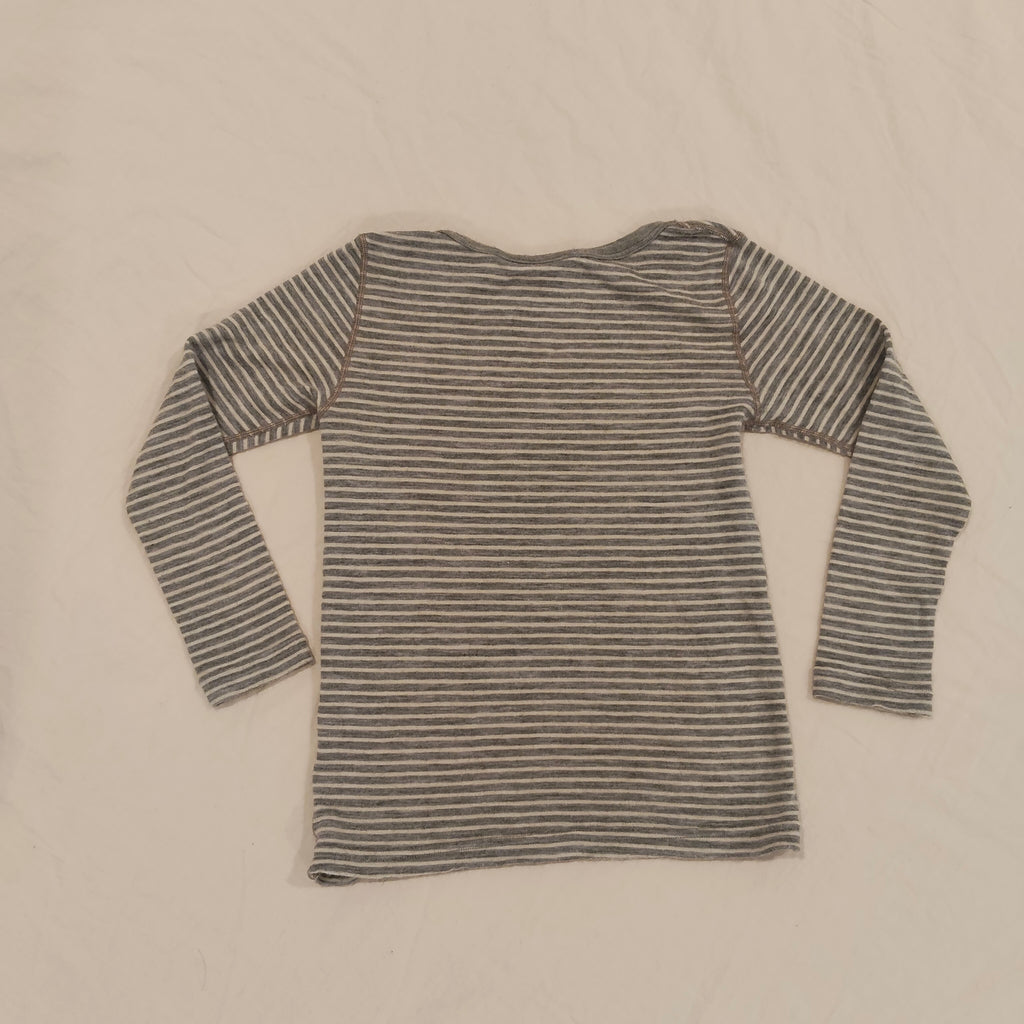 CROWN RANGE Merino Top Size 7 grey stripes long sleeve