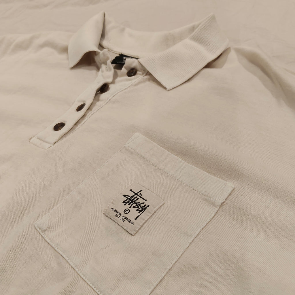 STUSSY cropped long sleeve polo top in cream Size 10 Women