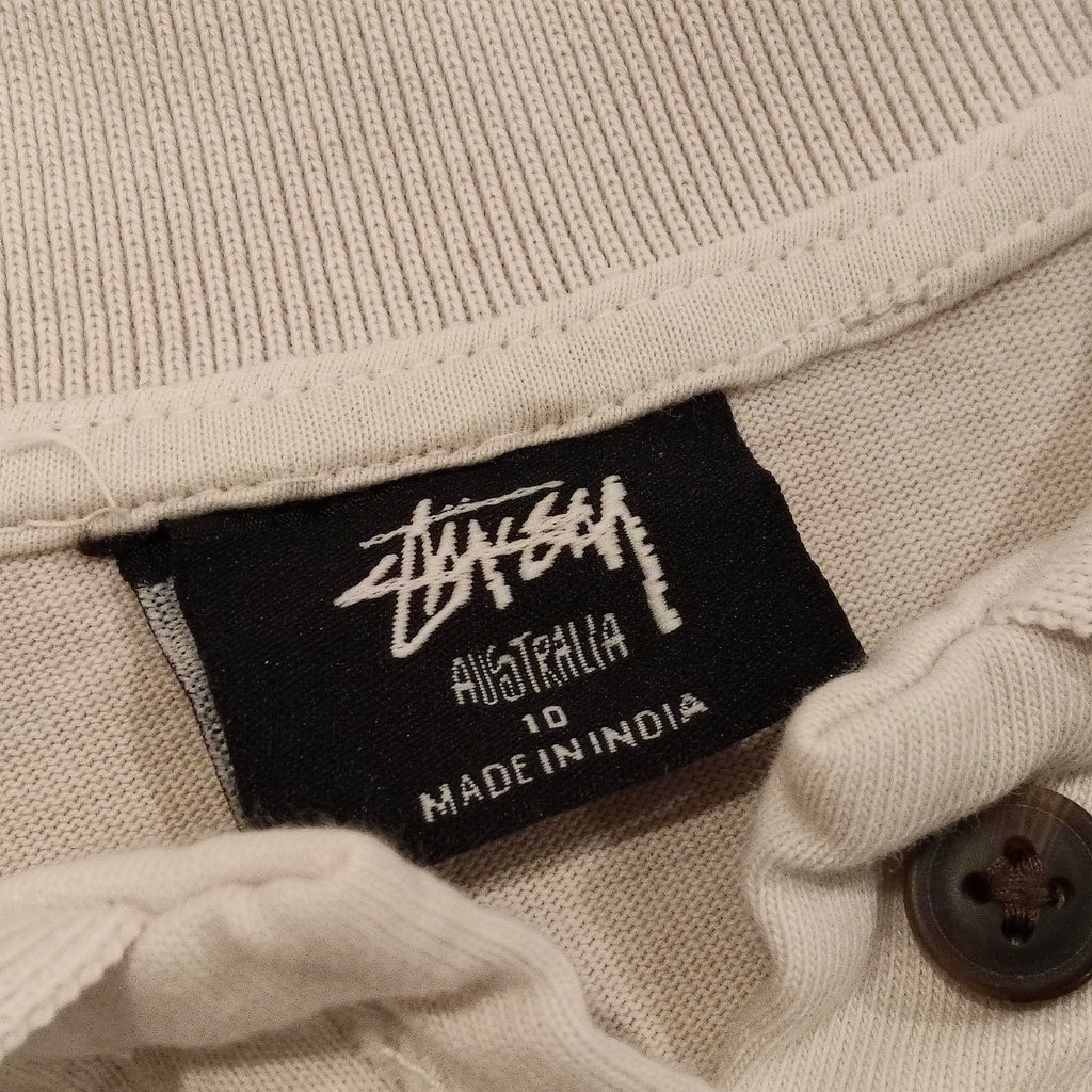 STUSSY cropped long sleeve polo top in cream Size 10 Women
