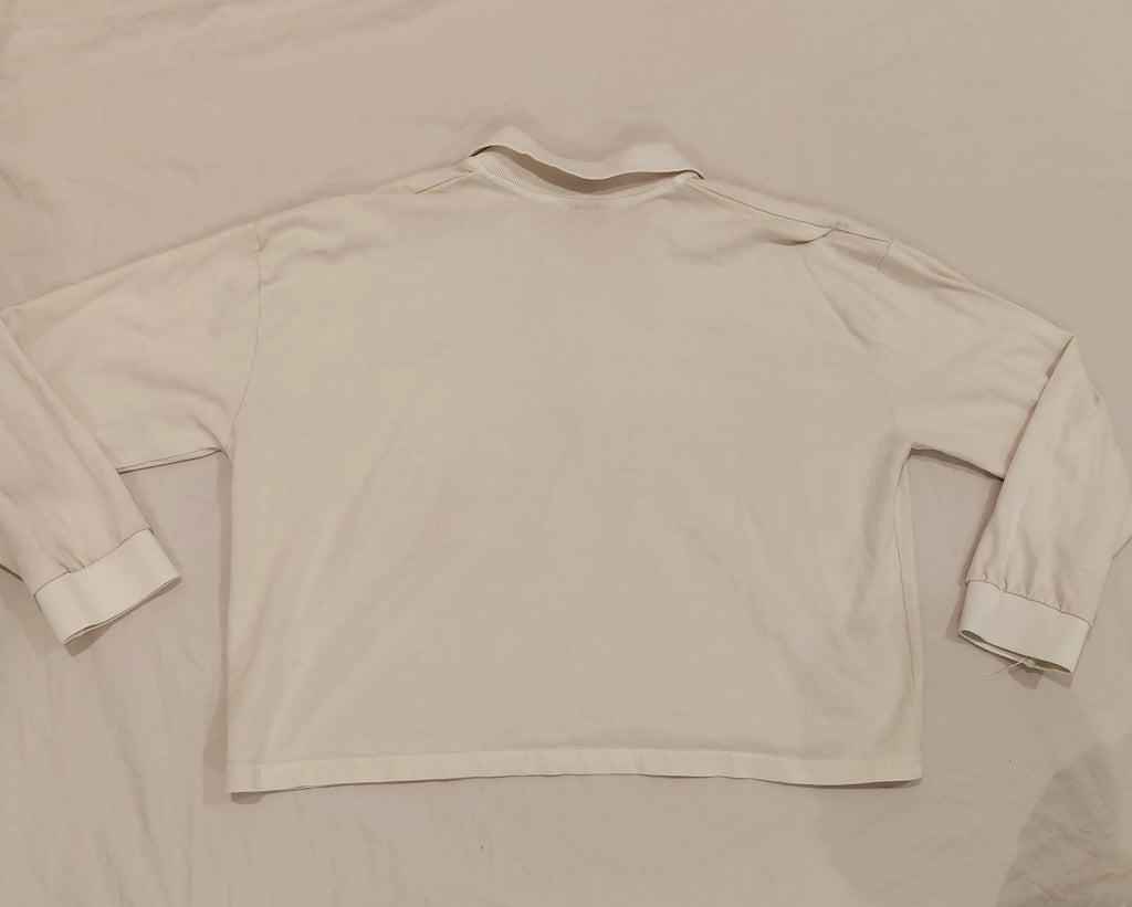 STUSSY cropped long sleeve polo top in cream Size 10 Women