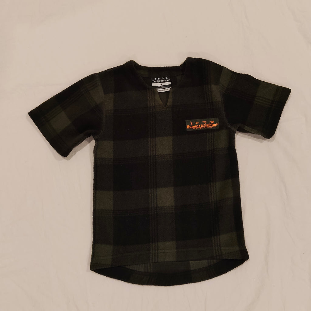 HUNTING & FISHING Top Size 4 Boys Short Sleeve Green Gingham