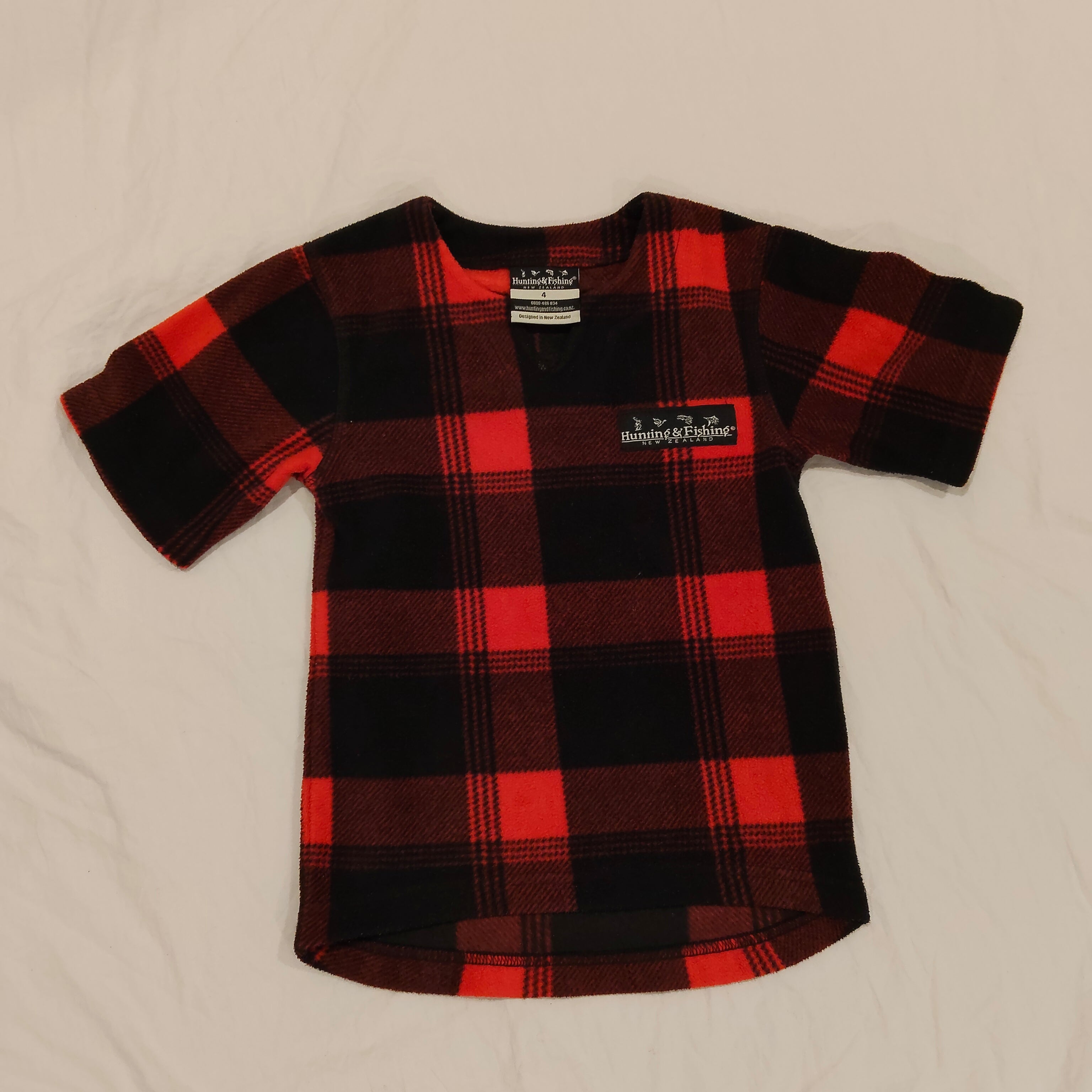 HUNTING & FISHING Top Size 4 Boys Short Sleeve Red Gingham