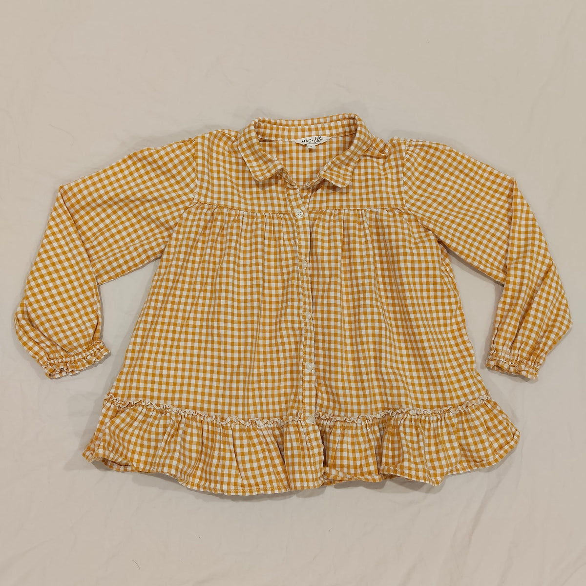 MAC + ELLIE Top Size 8 Girls Long Sleeve Baby Doll Gingham