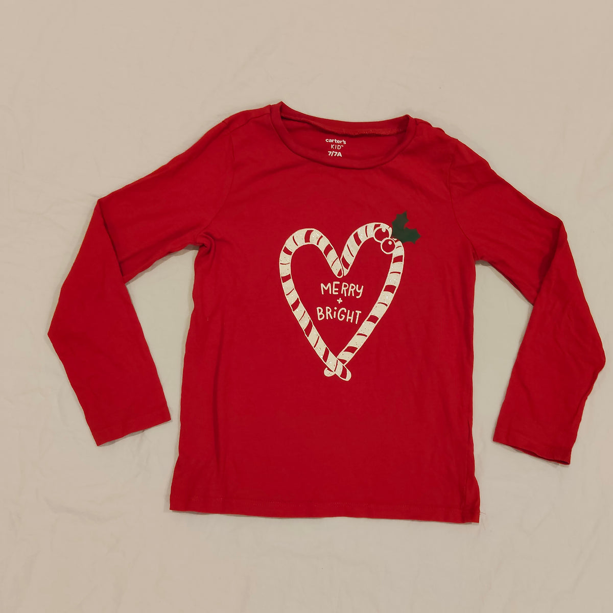 CARTERS Christmas Top Size 7 Girls Long Sleeve 'Merry & Bright'