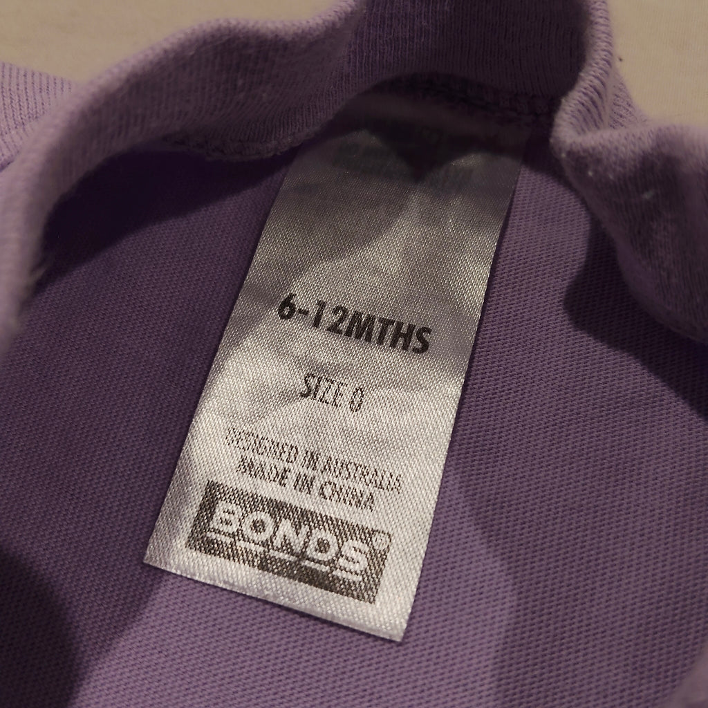 BONDS bodysuit lilac short sleeve Size 6-12M Baby Girls