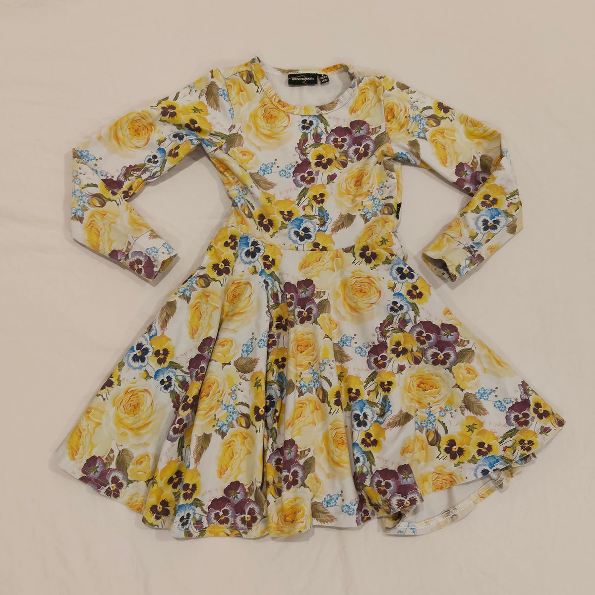 ROCK YOUR KIDS Dress Size 7 Girls Long Sleeve 'Pansy Floral Print'