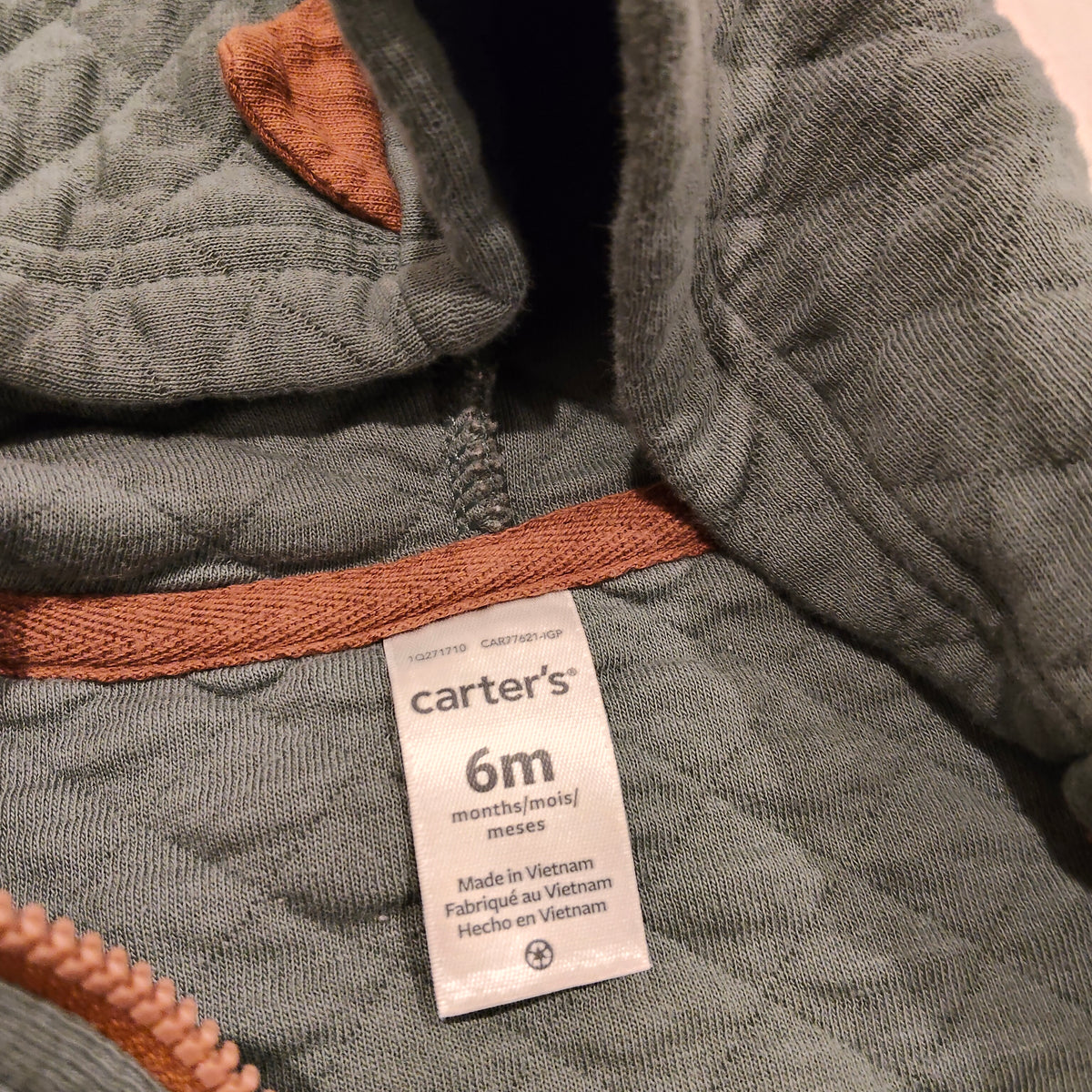 CARTER'S Hooded Vest Dino Size 6M Baby