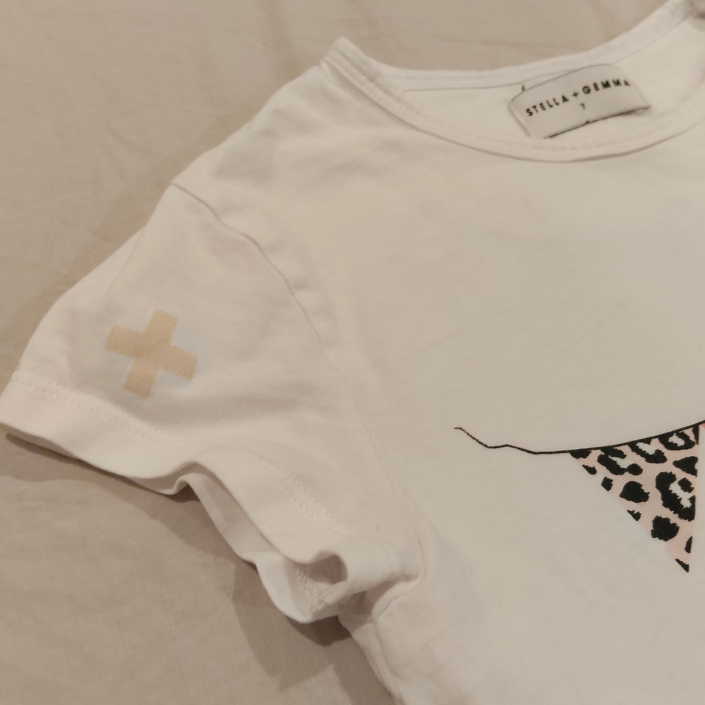 STELLA + GEMMA White Top Short Sleeve Size 7 Girls